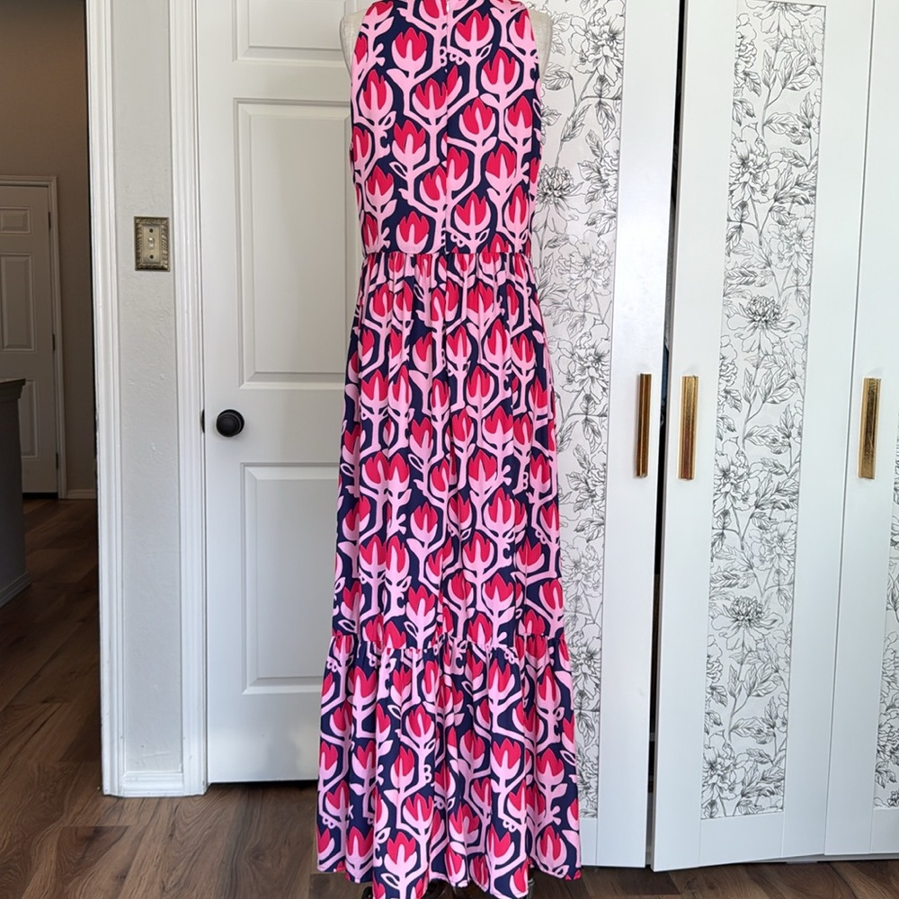 Pink and Blue Patterned Maxi Dress
